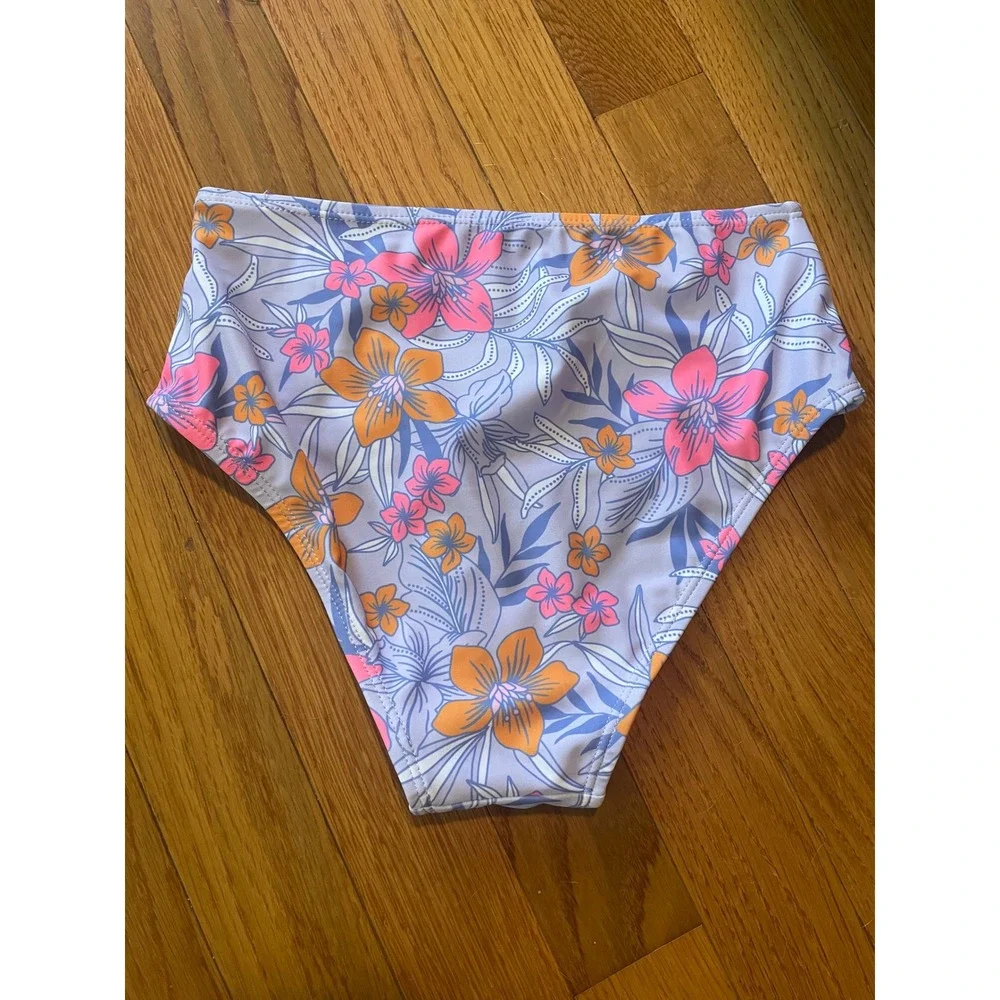 Hurley Girls Purple Floral Twist Front High Waist Bikini Set UPF 50+ Size M 7/8